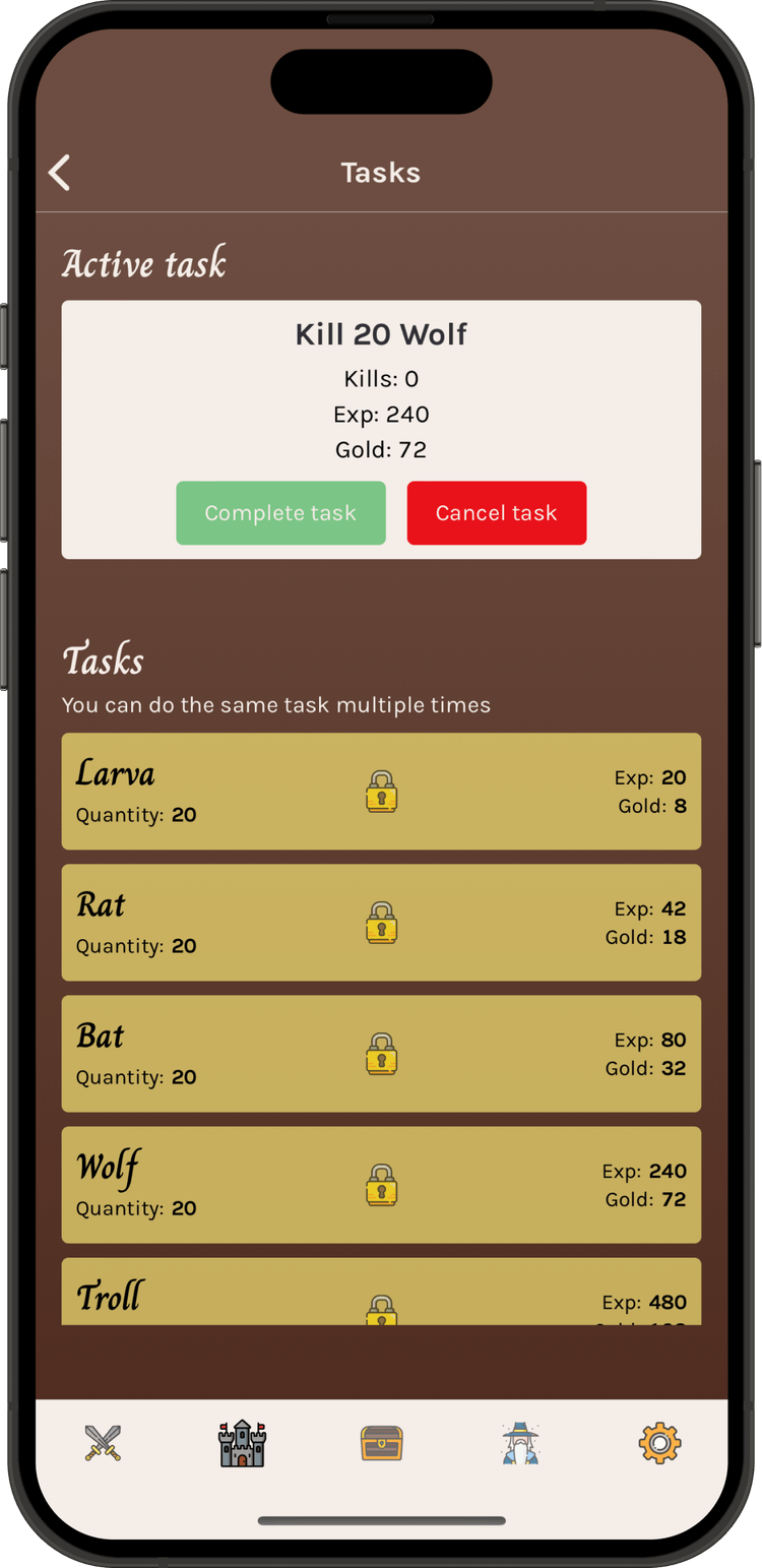 Malic's Legacy tasks screen